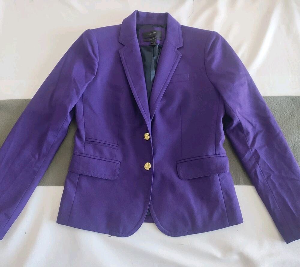 J Crew Purple Schoolboy Wool 2 Gold Buttons Blazer Jacket Size 2 Business Casual